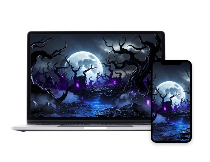 Use a magical dark fantasy forest image as your wallpaper on mobile and computer