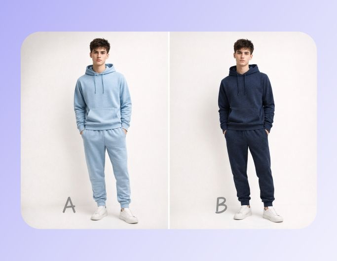 A b testing of a hoodie product on a boy model