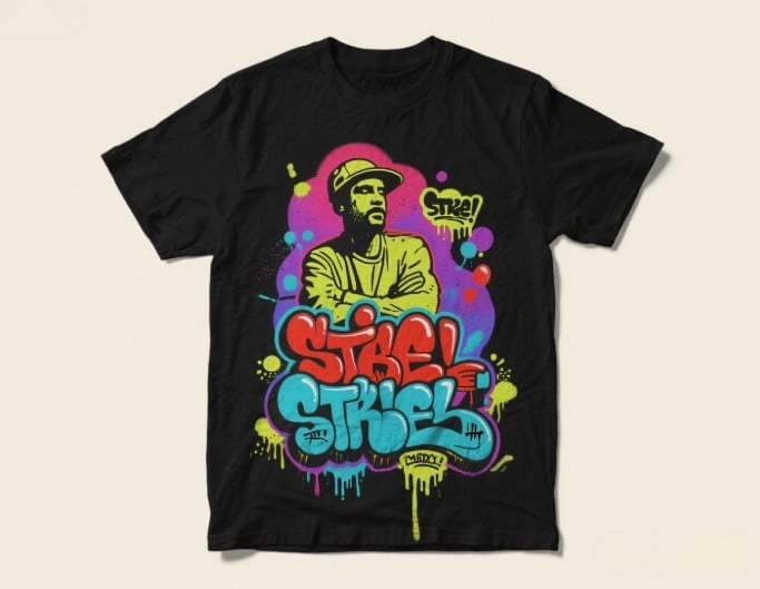 A black t shirt design in graffiti style