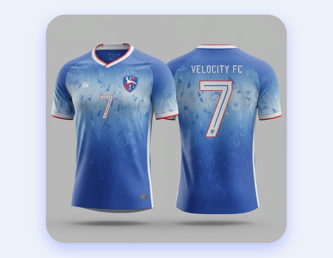 A blue soccer jersey with the number seven generated with fotor