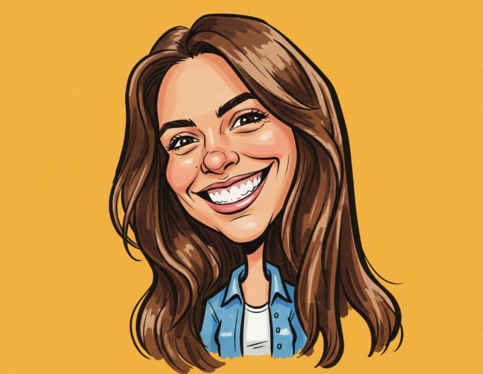 A marker pen caricature of a brown hair woman