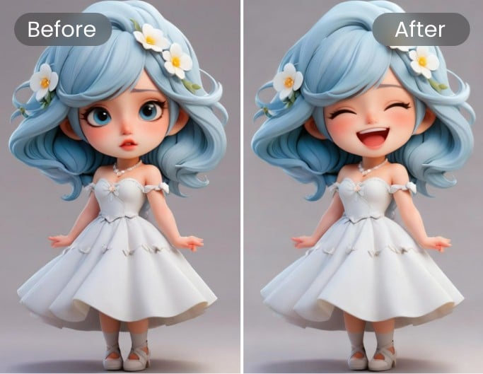 A cute 3 D cartoon character in different expressions