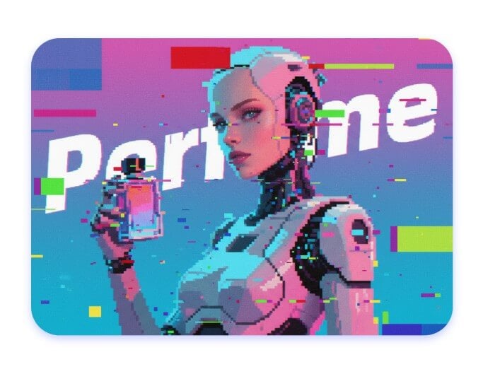 A glitch effect futuristic ad image