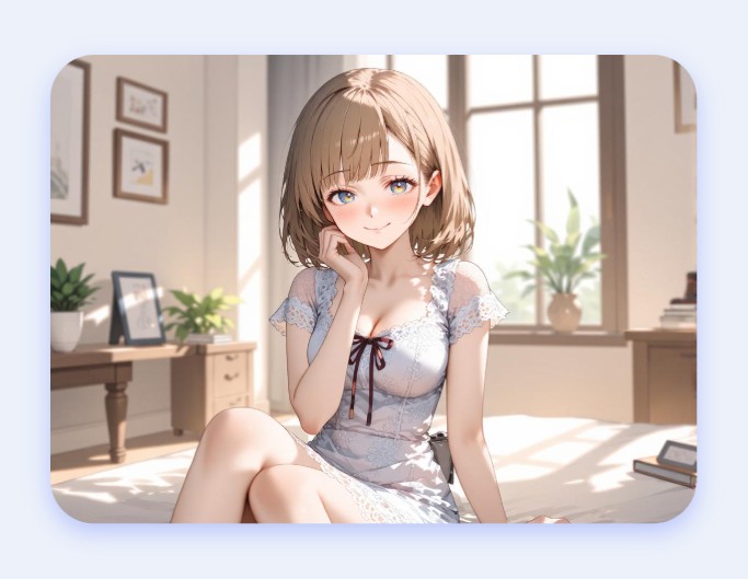 ショートヘアで白いドレスを着た可愛いAI嫁