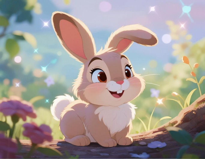 A lovely rabbit in disney style standing on the branch