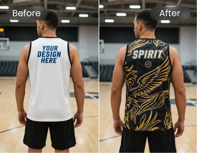 A man wearing a custom basketball jersey