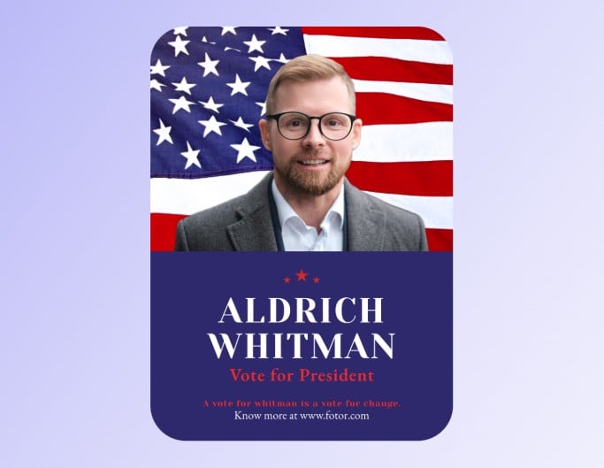 a man with glasses, American flag in background election campaign poster template