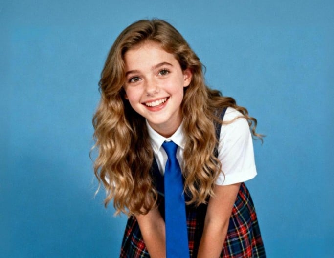 A photo of a girl in school uniform in american 90s style vintage filter