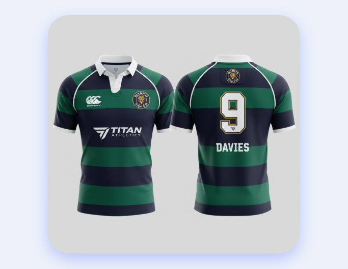 A photo of a rugby jersey with front and back view generated with fotor ai jersey generator