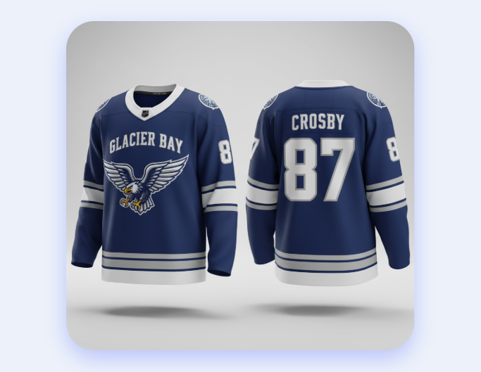 A picture that displays a hockey jersey in front and back view