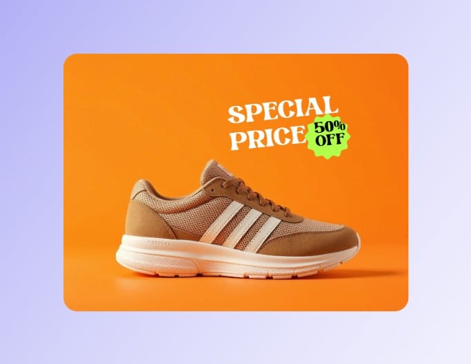 A product photo showing a brown shoe with a marketing watermark