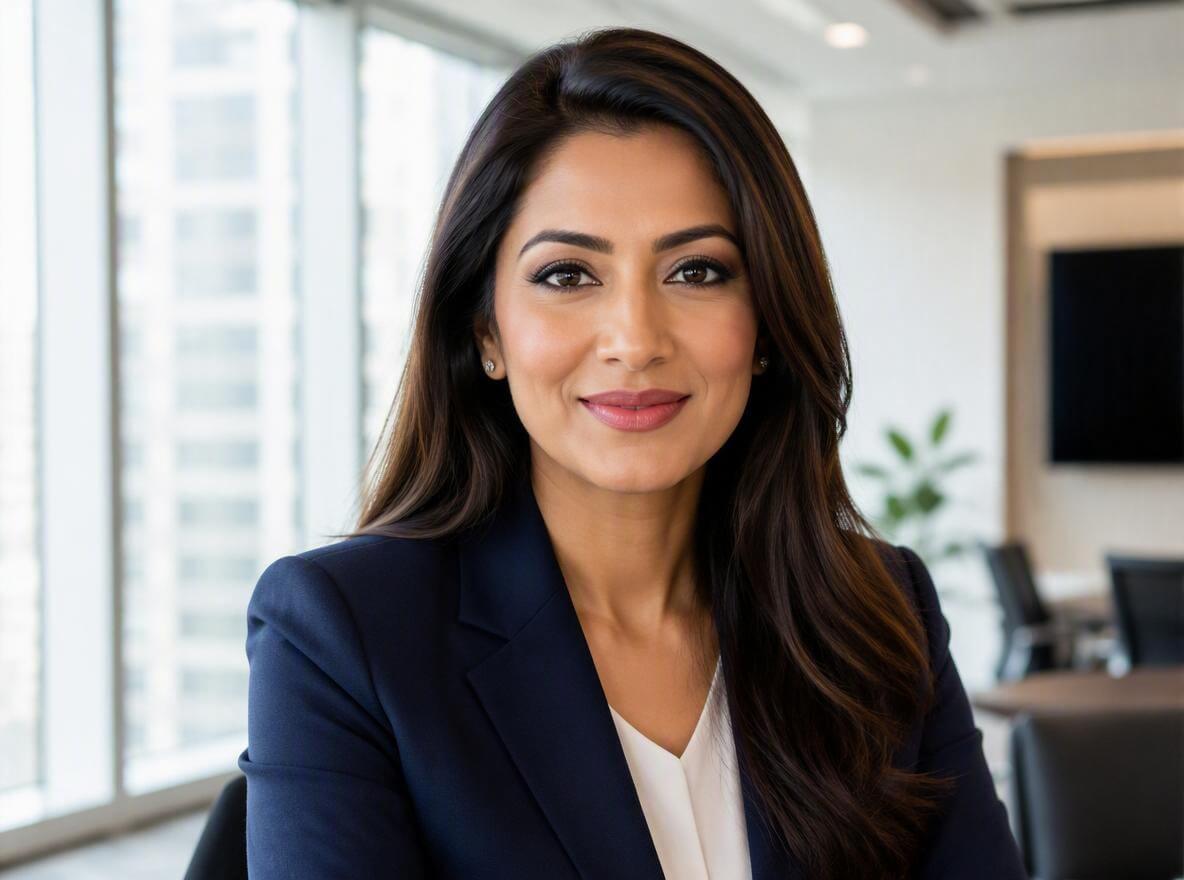 A professional work makeup look on a woman in an office setting