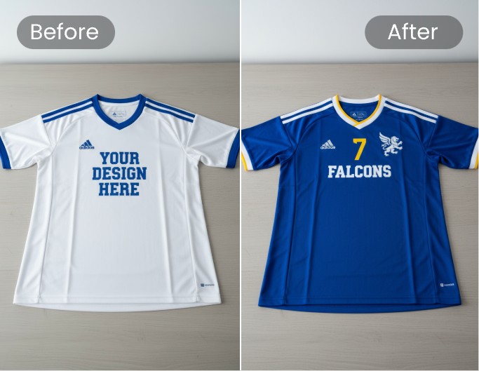 A soccer jersey laid flat on the table