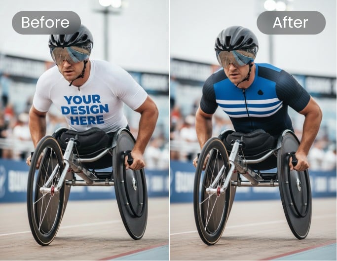 A wheelchair athlete wearing cyling suit