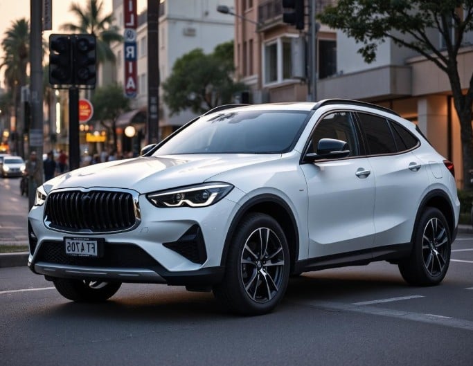 A white suv parked on the road created with fotor car ai generator