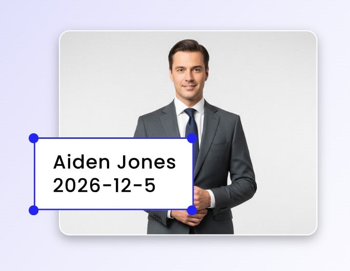 Add a name and date to a photo of a man wearing a suit