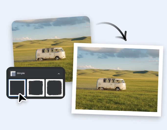Add a simple border to a landscape photo featuring a bus