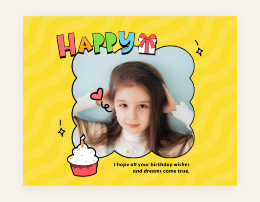 Add a yellow frame to the little girl birthday photo