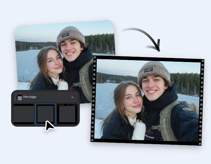 Add cinematic frame to a couple travel vlog frame