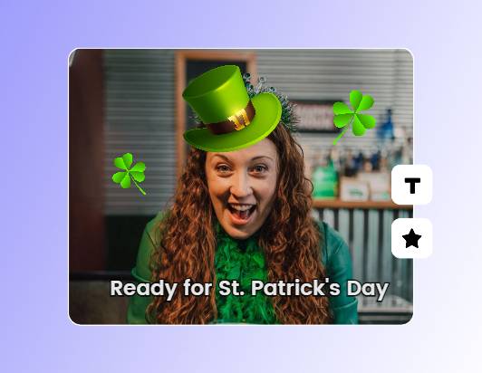 Add leprechaun hat shamrock and text to the woman image