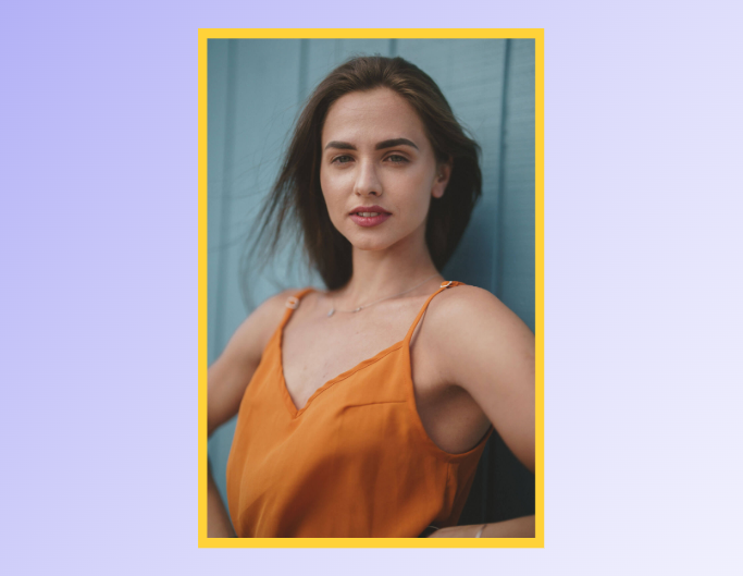 Add simple border to a photo of a lady in an orange dress