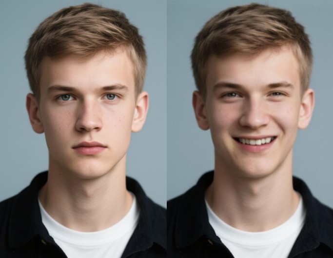 Add smile to a resume photo of a handsome man