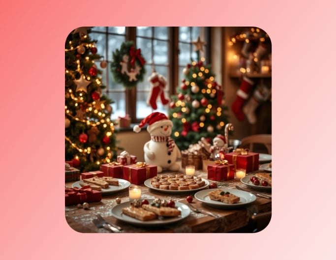Ai christmas fest photo featuring a table of christmas food by fotor ai christmas photo generator