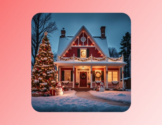 Ai christmas landscape photo featuring a house with a christmas vibe by fotor ai christmas photo generator