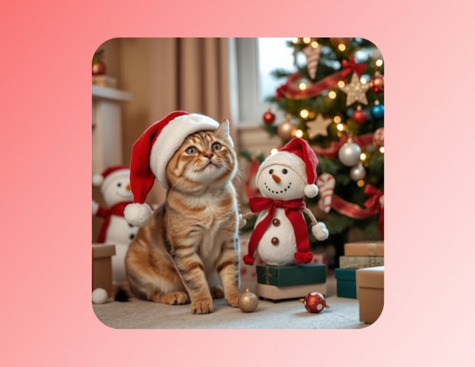 Ai christmas pet photo featuring a cat wearing a santa hat by fotor ai christmas photo generator
