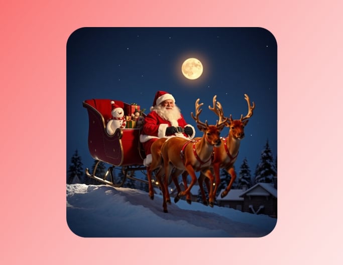 Ai christmas santa photo featuring a santa riding a sleigh pulled by reindeers by fotor ai christmas photo generator