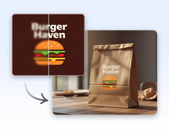 Ai enhance a burger logo and apply it on a package