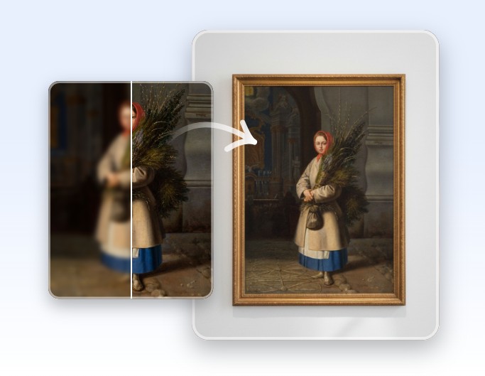 Ai enhance an artwork of a girl and print it out for display