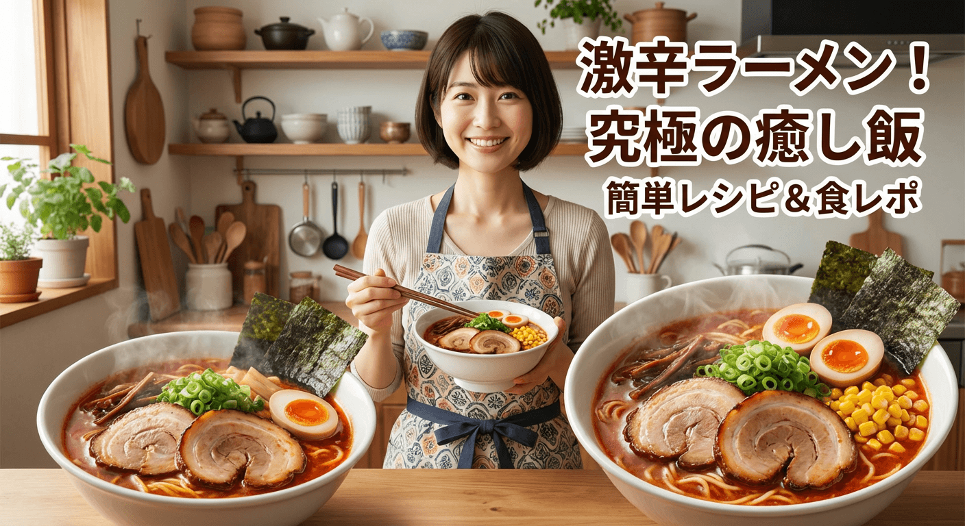激辛ラーメンのAI料理動画サムネイル生成事例