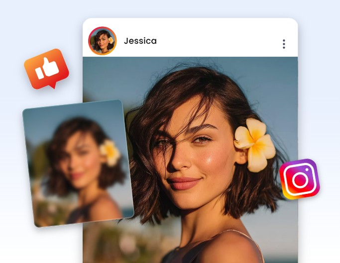 Ai upscale a female portrait photo and share it on social media