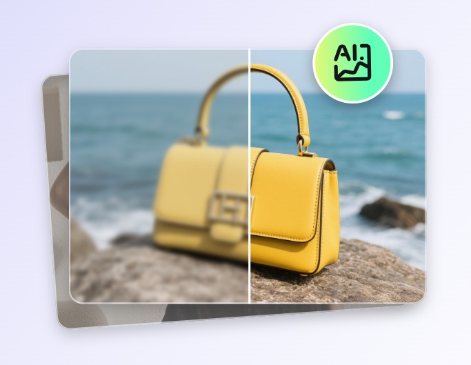 Ai upscale a low quality photo of a yellow bag