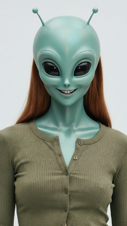 Alien face filter effect for a woman
