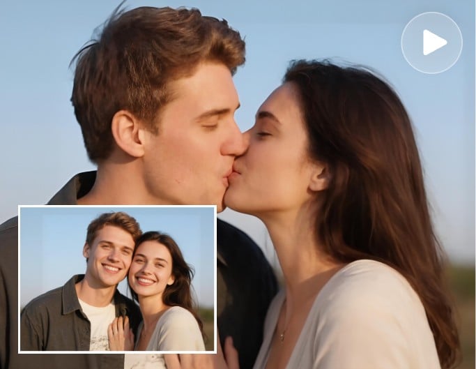 Une vidéo IA montrant un couple s'embrassant
