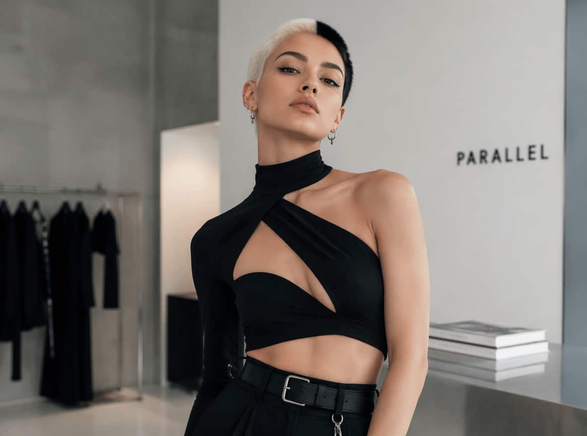 An image of a woman with a two tone buzz cut
