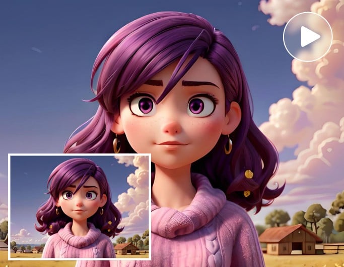 Animate AI characters to conistent videos featuring a girl wearing a sweater in 3 D cartoon style