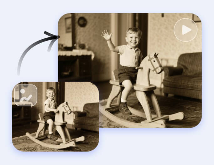 Animate an old photo of a child playing to reminisce the past