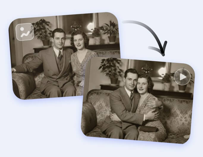 Animate an old photo of a couple and make them hug