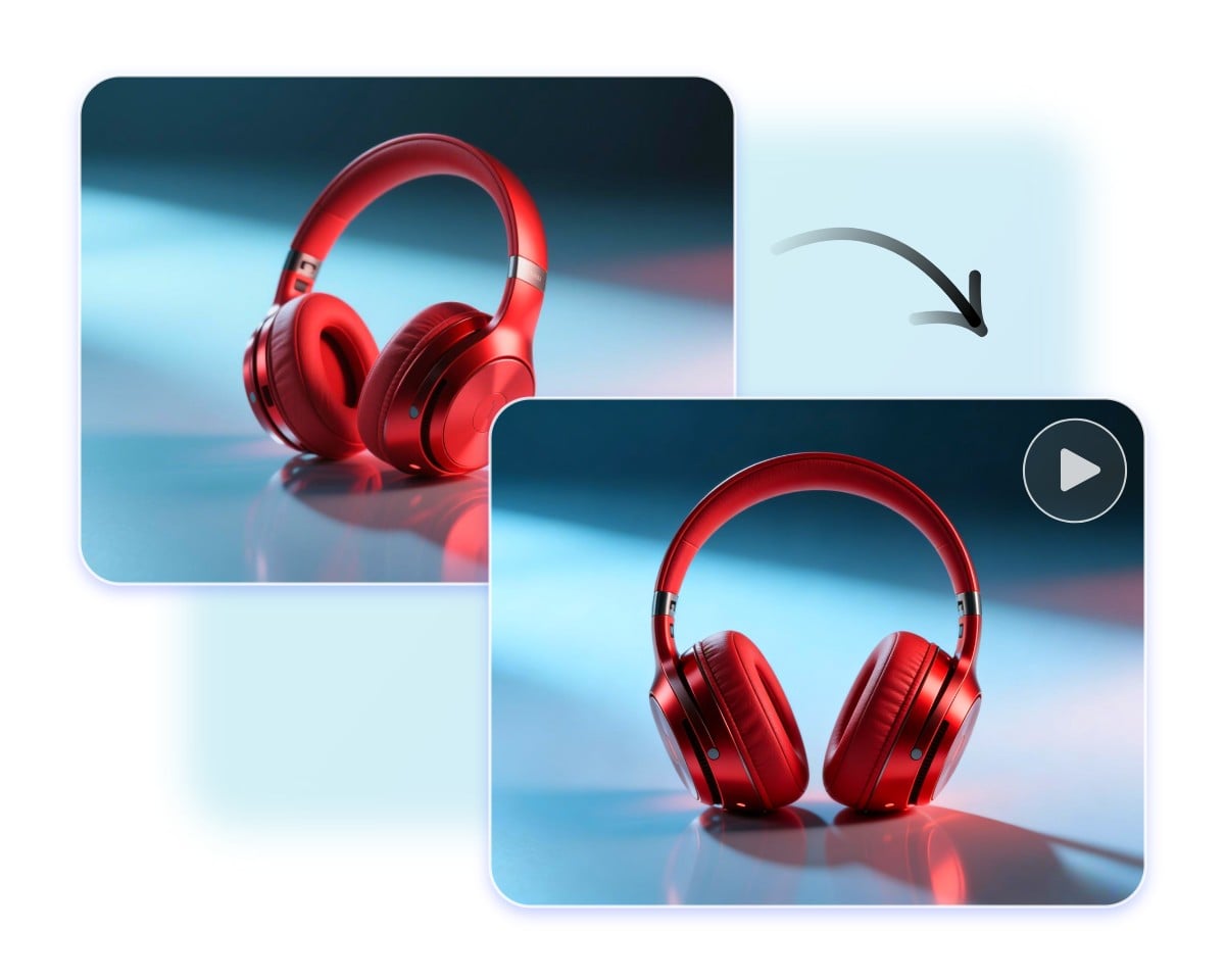 Animate the photo of a red earphone
