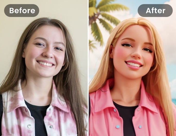Before and after effect of applying fotors barbie filter