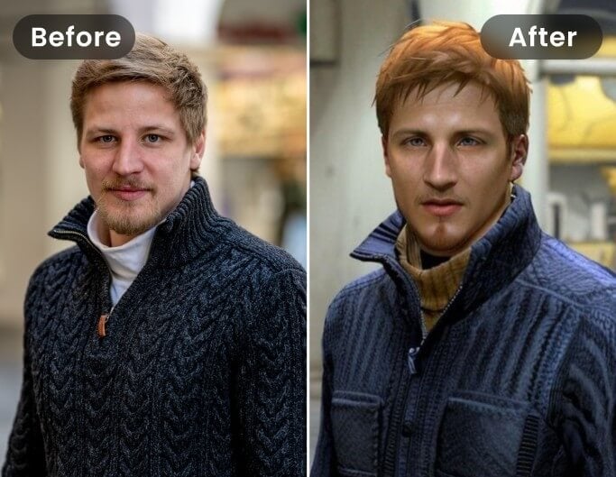 Before and after effect of applying fotors ps2 ai filter