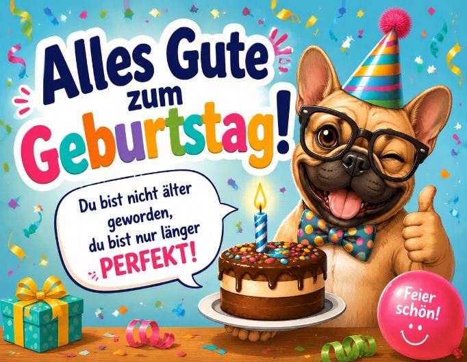 Beispiel einer lustigen geburtstagskarte mit humor und hund