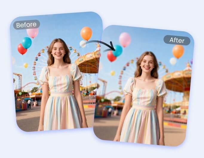 Flouter et adoucir le fond d'une image de femme dans un parc d'attractions