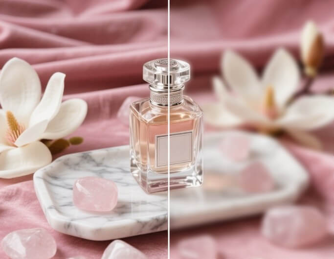 Blur the background of a perfume ai product image