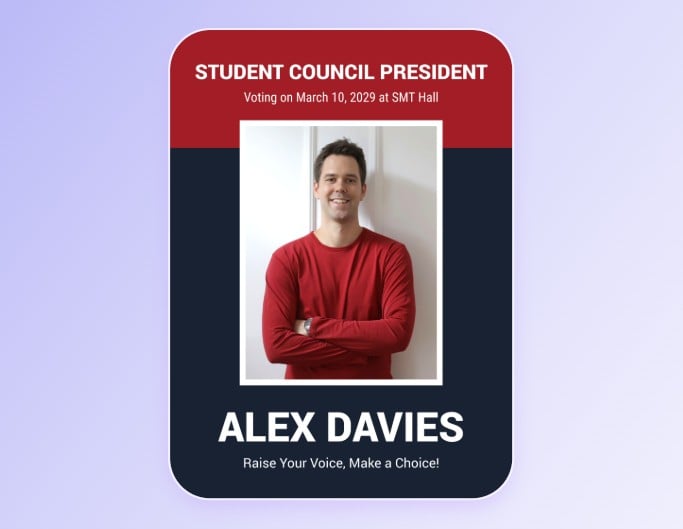 生徒会長を争う赤いセーターを着た男性の選挙ポスターテンプレート