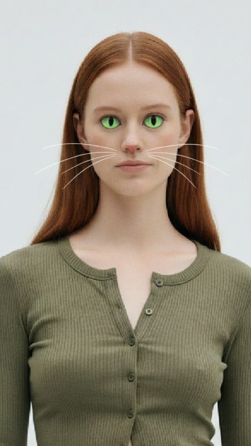 Cat face filter effect for a woman