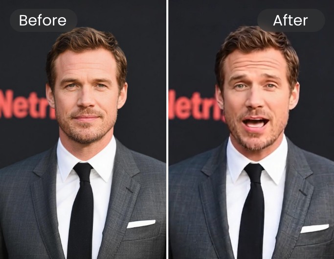 Celebrity mouth sync effect featuring a man in suit
